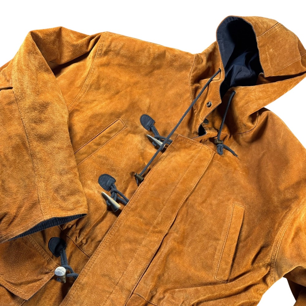 VTG Wilsons Leather Parka Jacket Mens L Brown Suede Toggle Hooded Heavyweight